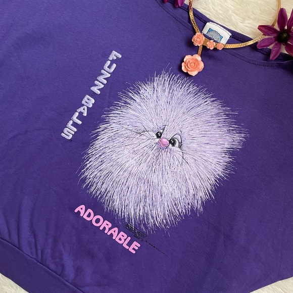 Vintage 80s retro rare Fuzz balls ADORABLE purple graphic tee - Picture 10 of 17